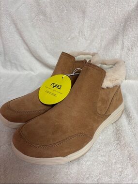 Ryka Tan Suede Faux-Fur Lined Slip-On Ankle Sneakers